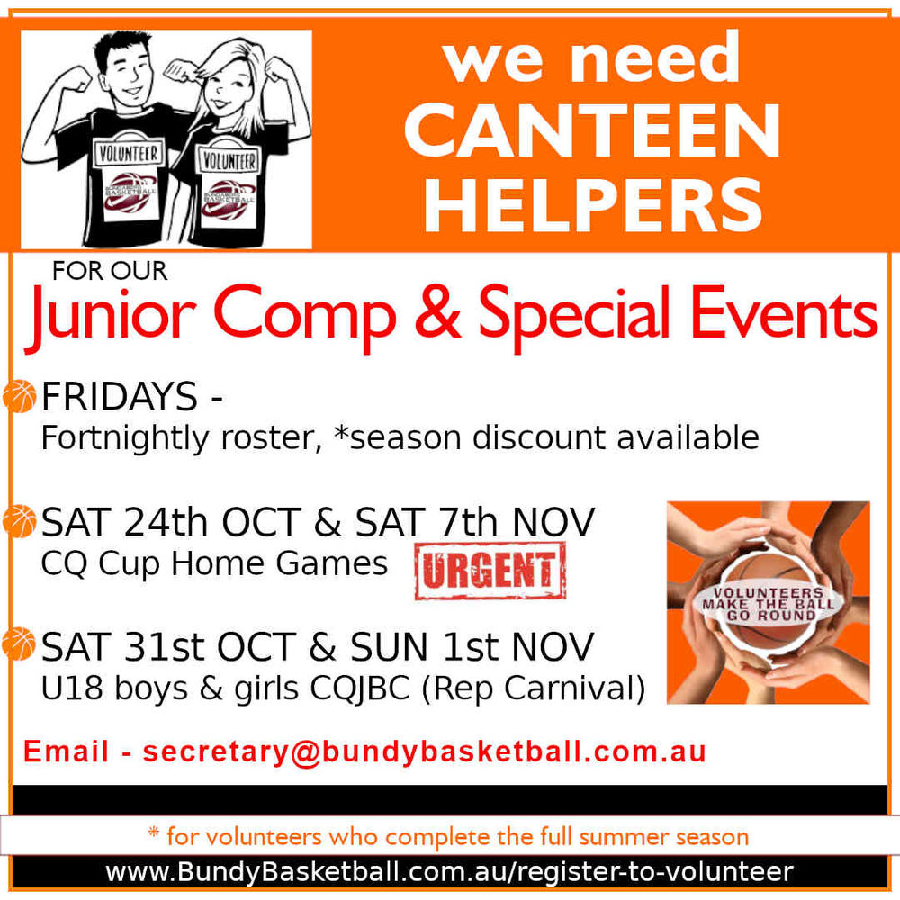 Calling all CANTEEN VOLUNTEERS...