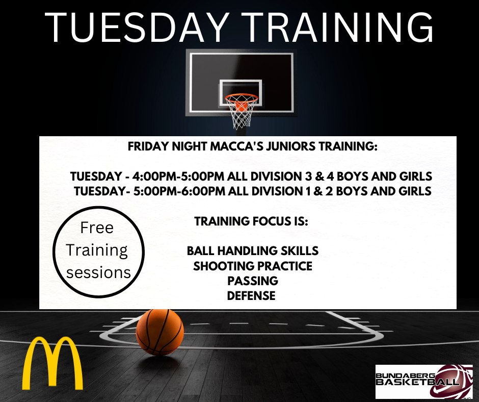 Maccas Junior Training Starts Tomorrow