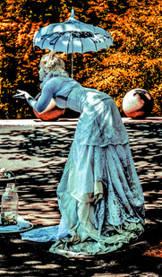 Lady in Blue With Oranges, German Etching Paper, Pigment Print