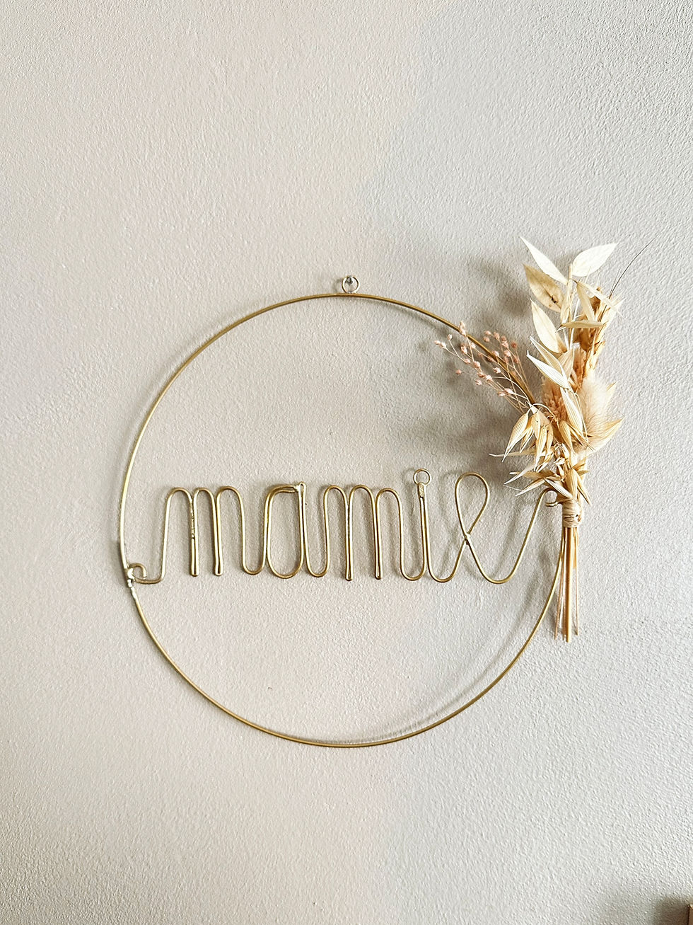 Cercle laiton « mamie » et bouquet fleurs séchées