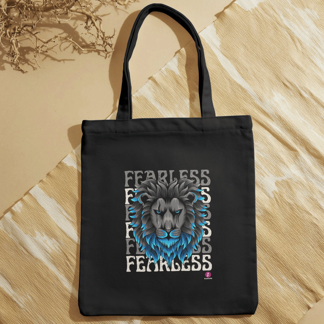 Fearless Lion | Bold & Brave Black Cotton Tote Bag