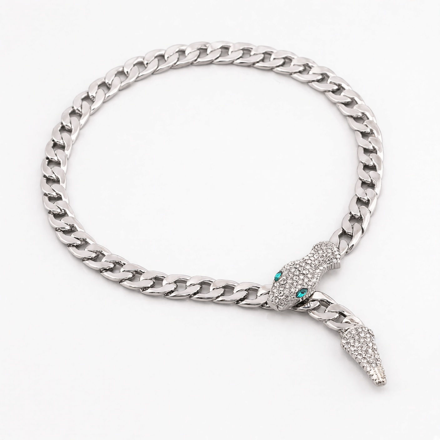 Snake and Heart Cuban Chain Necklace in 18K Gold Alloy