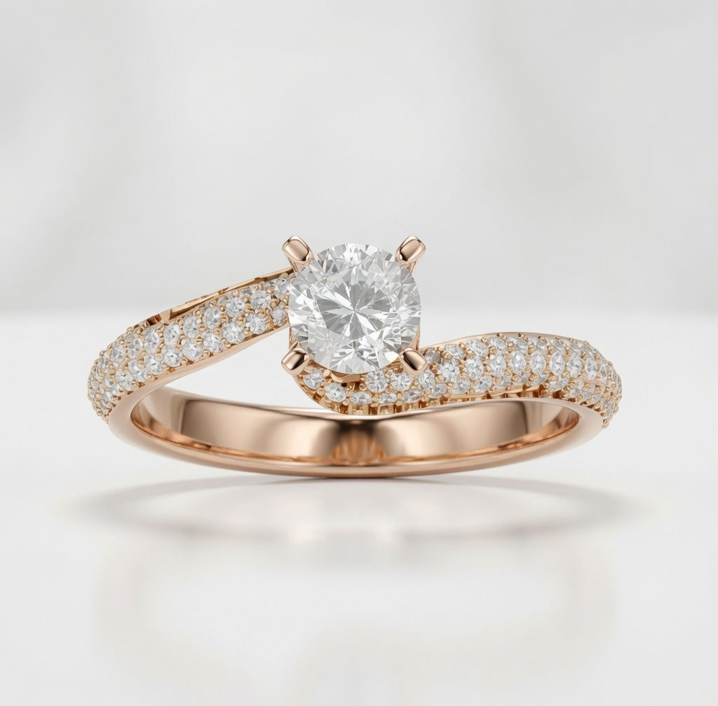 2CT Moissanite Round Cut Engagement Ring in Rose Gold Silver