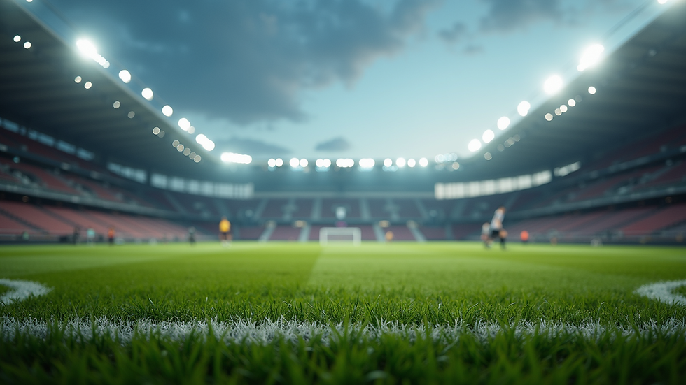 Eye-level view of a football pitch during a match