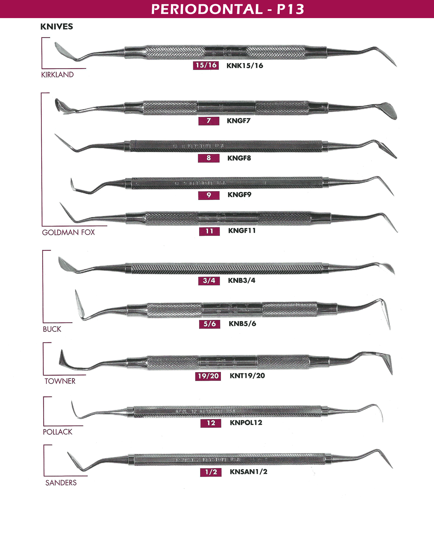 Knives Curette Universal dental instruments