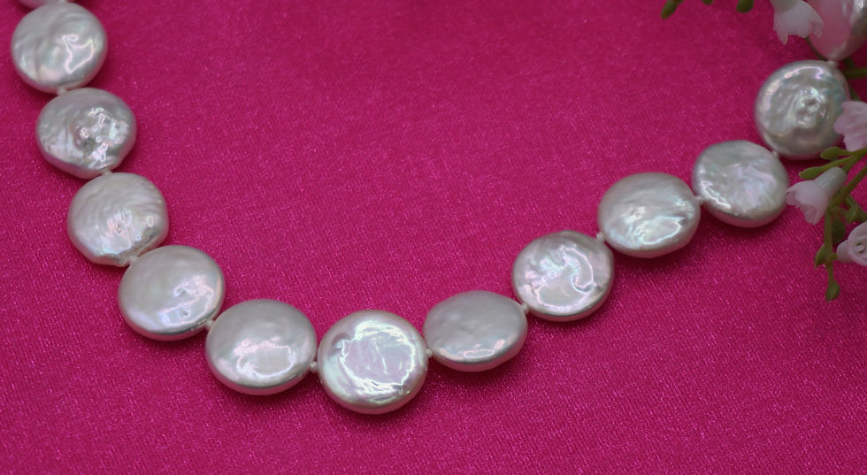 Thumbnail: 13 - 14 MM Coin Pearl Necklace with 14 K Yellow Gold Clasp