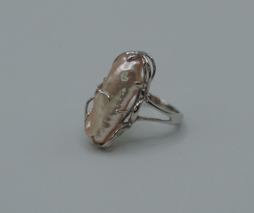 Thumbnail: White Gold Biwa Pearl Ring Size 7.5