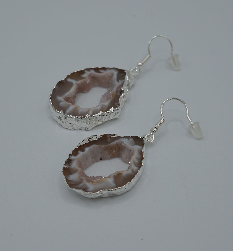 Thumbnail: Honey, Champagne & White Color Geode Slice Shepard Hook Dangle Earring