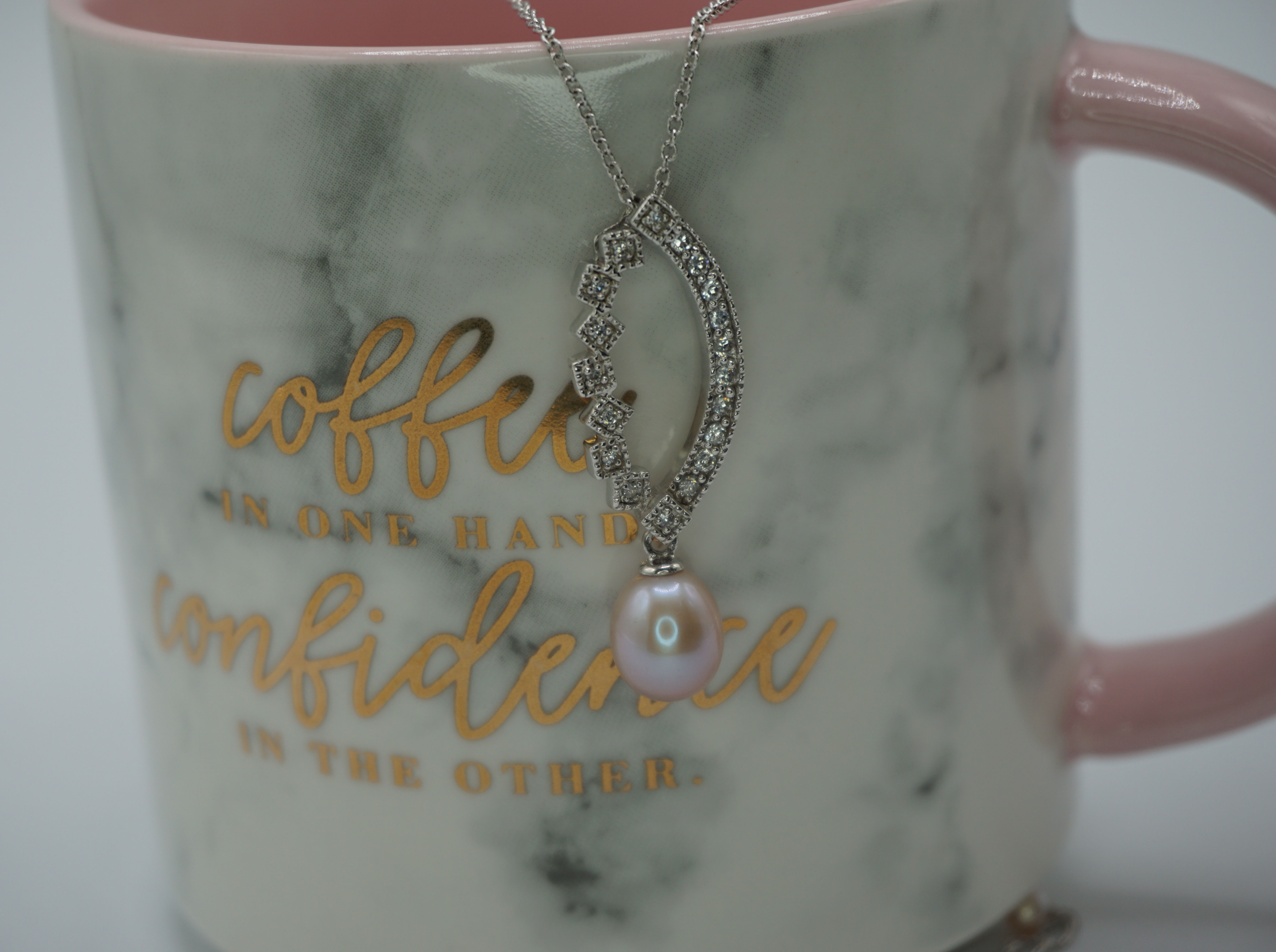 Pink Freshwater Pearl Dangle Necklace with CZ