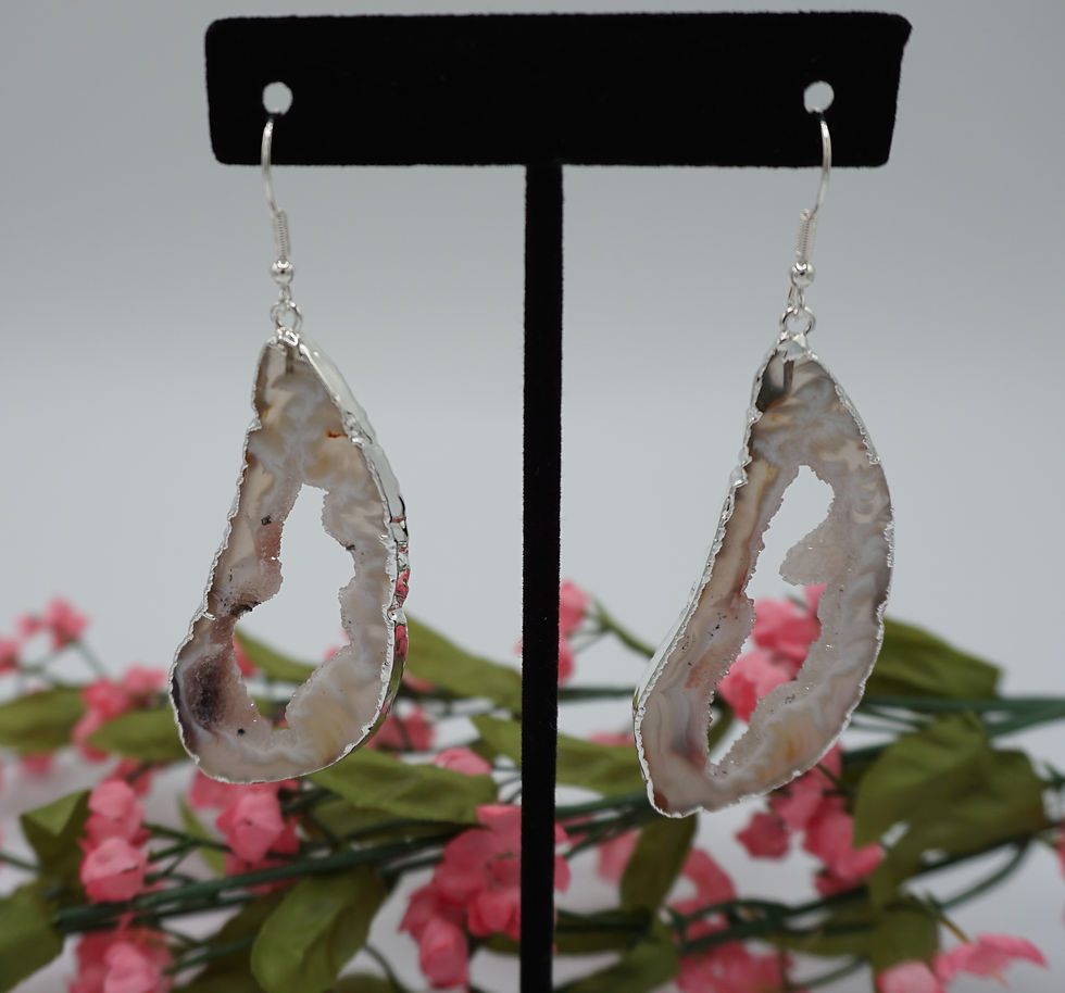Thumbnail: Honey, Champagne & White Color Geode Slice Shepard Hook Dangle Earring