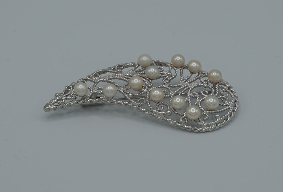 Thumbnail: Sterling Silver Freshwater Cultured Pearl Paisley Style Brooch