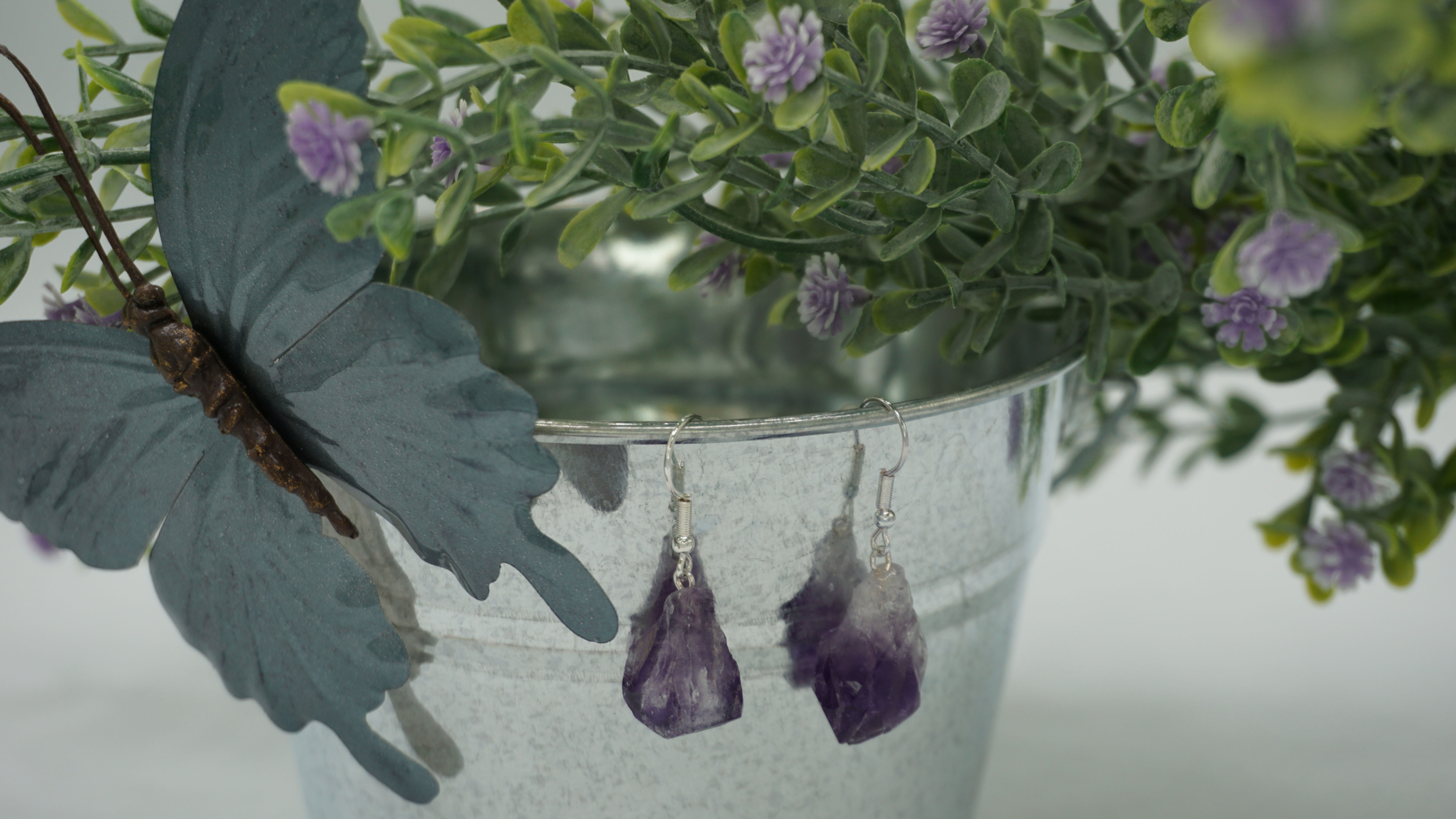 Amethyst Point Shepard Hook Earring with Silver Finish