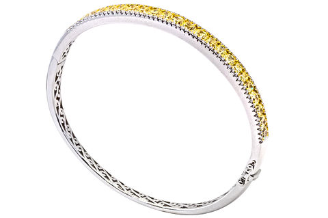 18k White Gold Bangle Bracelet with 6.46 carats in Radiant Cut Fancy Yellow Diamonds
