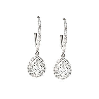 18K White Gold Pear Shaped Drop Earrings with .81 carats of Diamonds