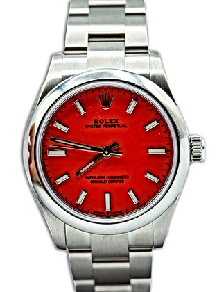 31mm Stainless Steel Rolex Oyster Perpetual with a coral dial
