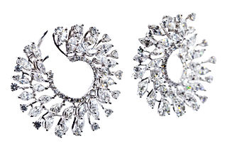 18k White Gold Large Wreath Earrings featuring 12.08 carats in individual Round and Marquise diamonds