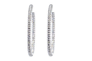 18k White Gold 2 inch Oval Hoop Earrings featuring 11.57 carats in pave set diamonds