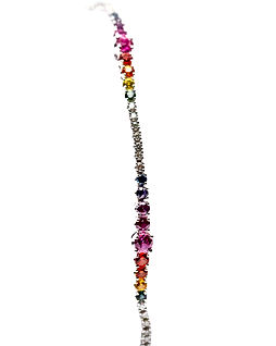 18k White Gold Graduated Tennis Bracelet featuring 3.27ct of Rainbow Sapphires and 0.47ct of Round Diamonds