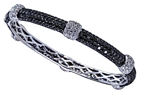 18k White Gold Eternity Bangle Bracelet with 7.14 carats of black diamonds and 2.48 carats of diamonds