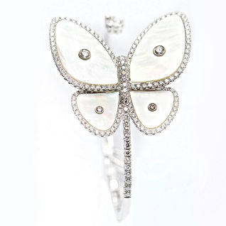 18k White Gold Butterfly Cuff Bracelet featuring Mother of Pearl Inlay and ct of Round Diamonds
Call for pricing