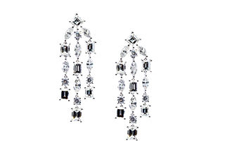 18k White Gold Drop Earrings featuring 12.14 carats in individual Round, Emerald and Marquise diamonds