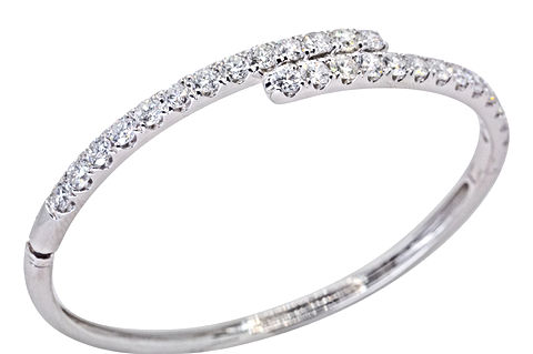 18k White Gold Diamond Bypass Bangle Bracelet with 5.00 carats of round brilliant cut diamonds