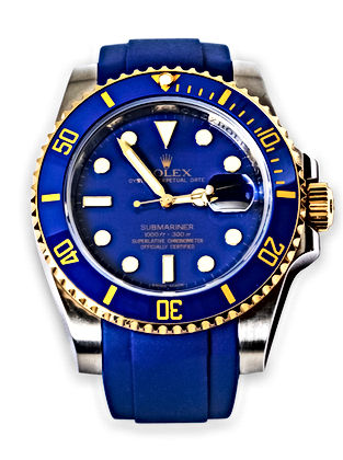 40mm Two Tone Rolex Submariner in blue with a blue rubber strap