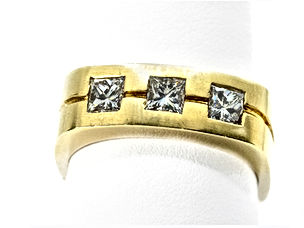 18k Yellow Gold Three Stone Band with 1.21 carats of Princess Cut Diamonds