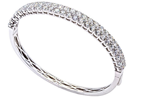 18k White Gold Double Row Bangle Bracelet with 7.53 carats of diamonds