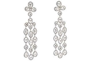 18k White Gold Long Chandelier Earrings featuring 8.72 carats of Round, Marquise, and Pear shaped diamonds
