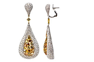 18K White Gold Drop Earrings with 16.33 carats of white, fancy yellow & other fancy colored Diamonds