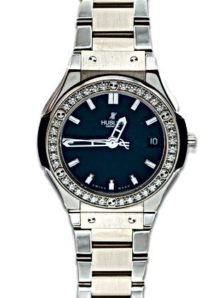 33mm Classic Fusion Titanium Hublot with a diamond bezel