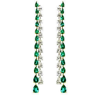 18K Two Tone Diamond and Emerald Shoulder Dusters with 7.57 carats of emeralds and 5.44 carats of Diamonds