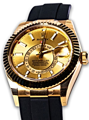 42mm 18K Yellow Gold Rolex Sky-Dweller on an oysterflex bracelet