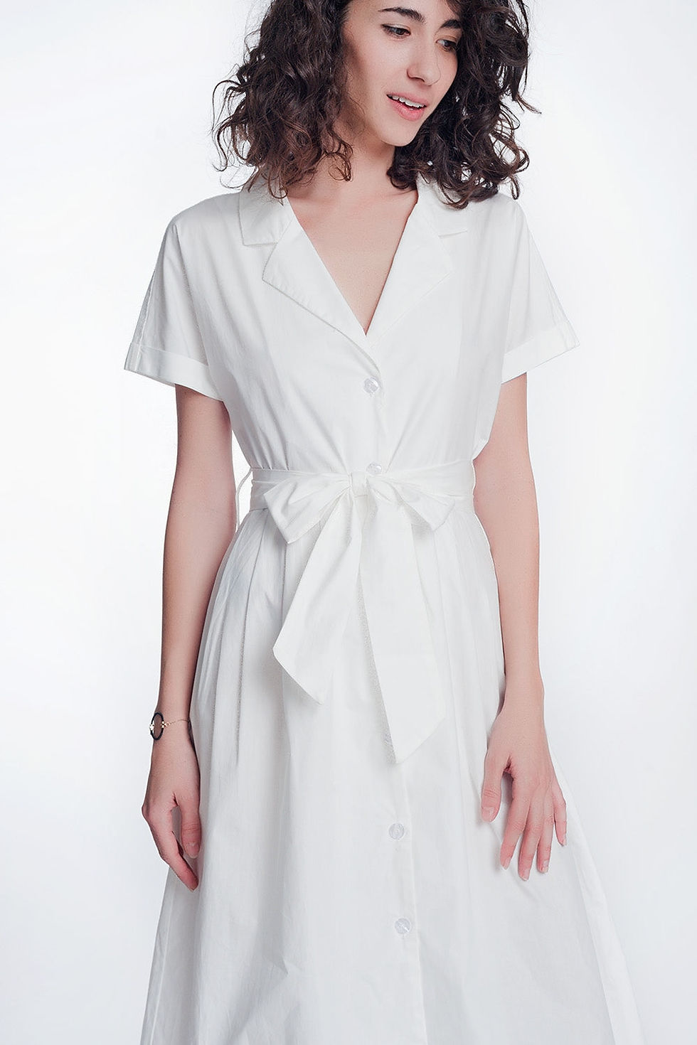 Product: White Poplin Shirt Dress With Belt and Short Sleeve