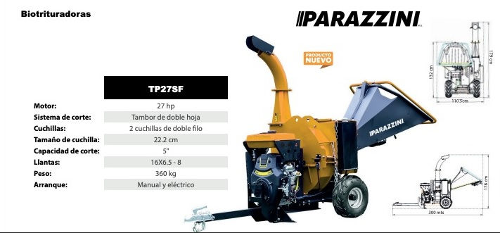 Biotrituradora con descarga superior 27 hp parazzini