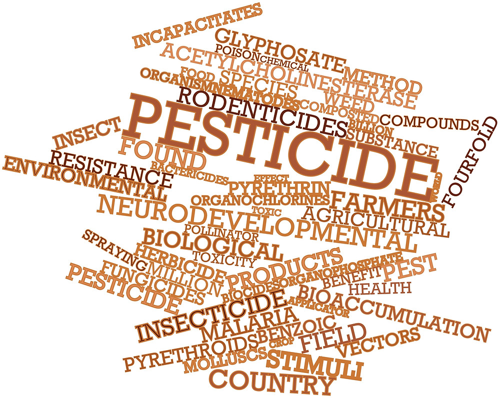 Word cloud illustrating pesticide resistance in agricultural pest control.