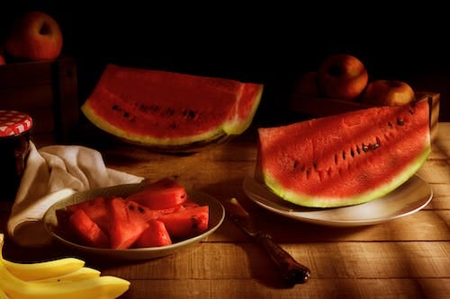 Fresh and Healthy Watermelons cut and presented on the table.