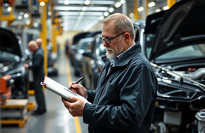 Man performing an inspection at an automotive plant