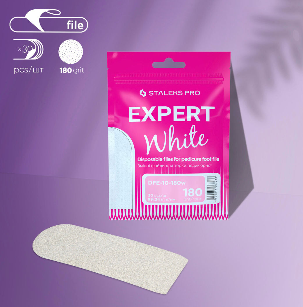 Disposable white files for pedicure grater EXPERT 10, 180grit (30 pcs)