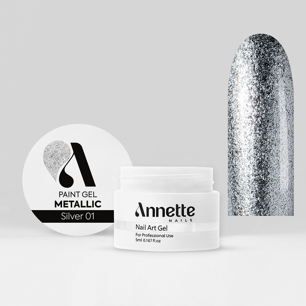 Paint Gel Metallic Silver 01 - Wipe 5ml Annette Nails 