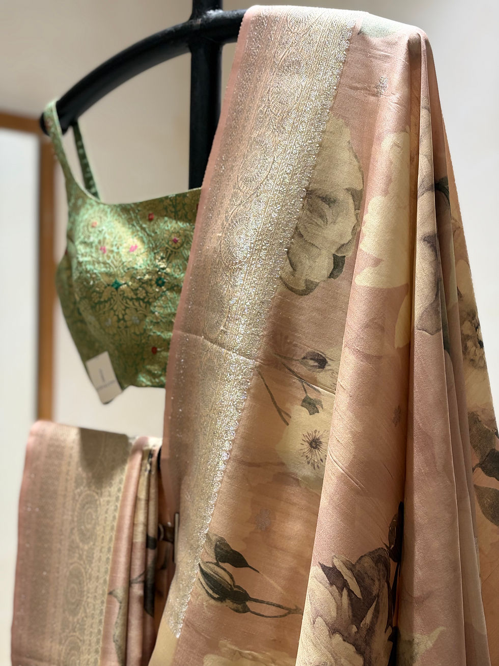 Thumbnail: Summer Whispers - Blush Beige Tussar Digital Print