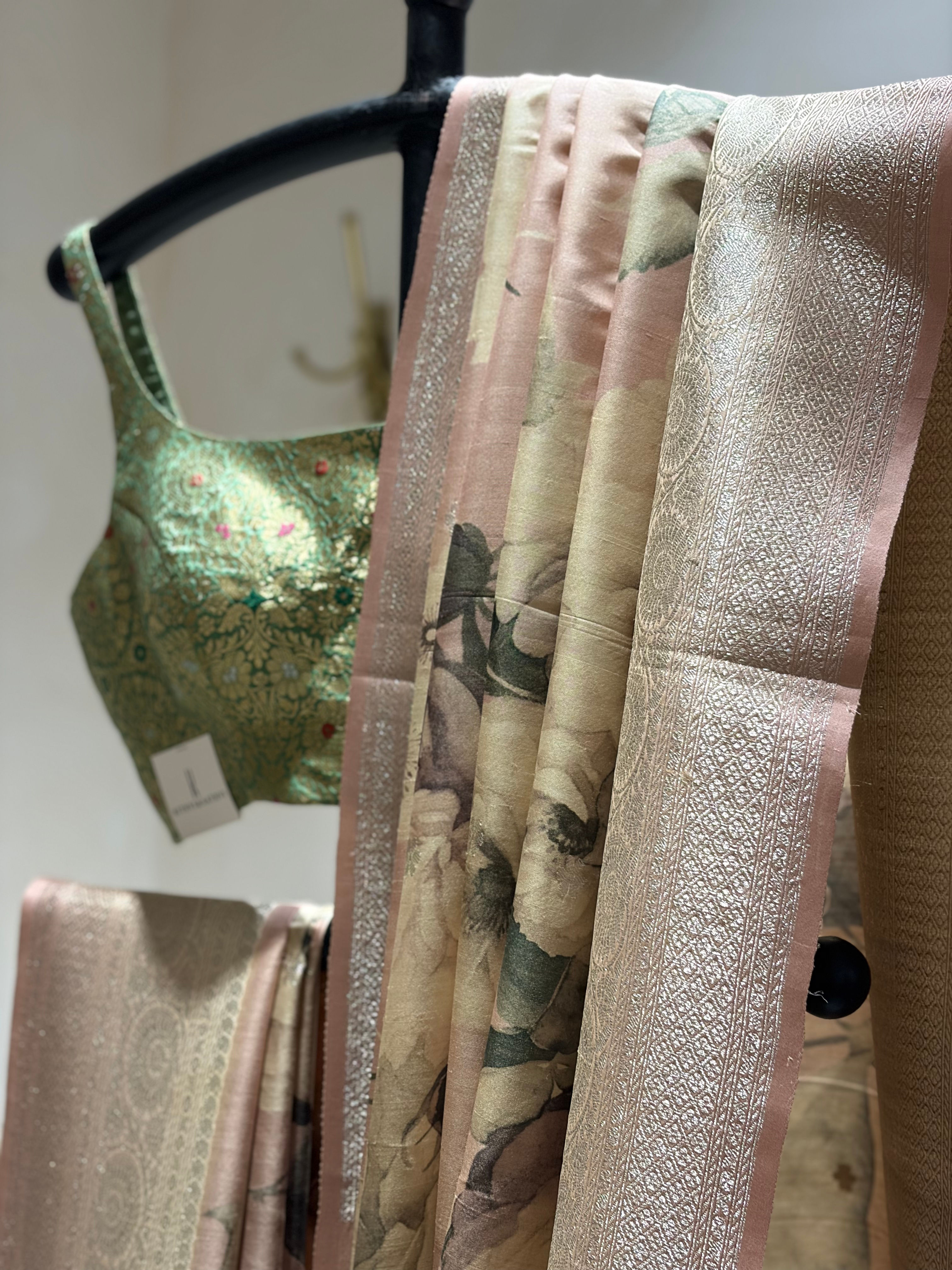 Summer Whispers - Blush Beige Tussar Digital Print