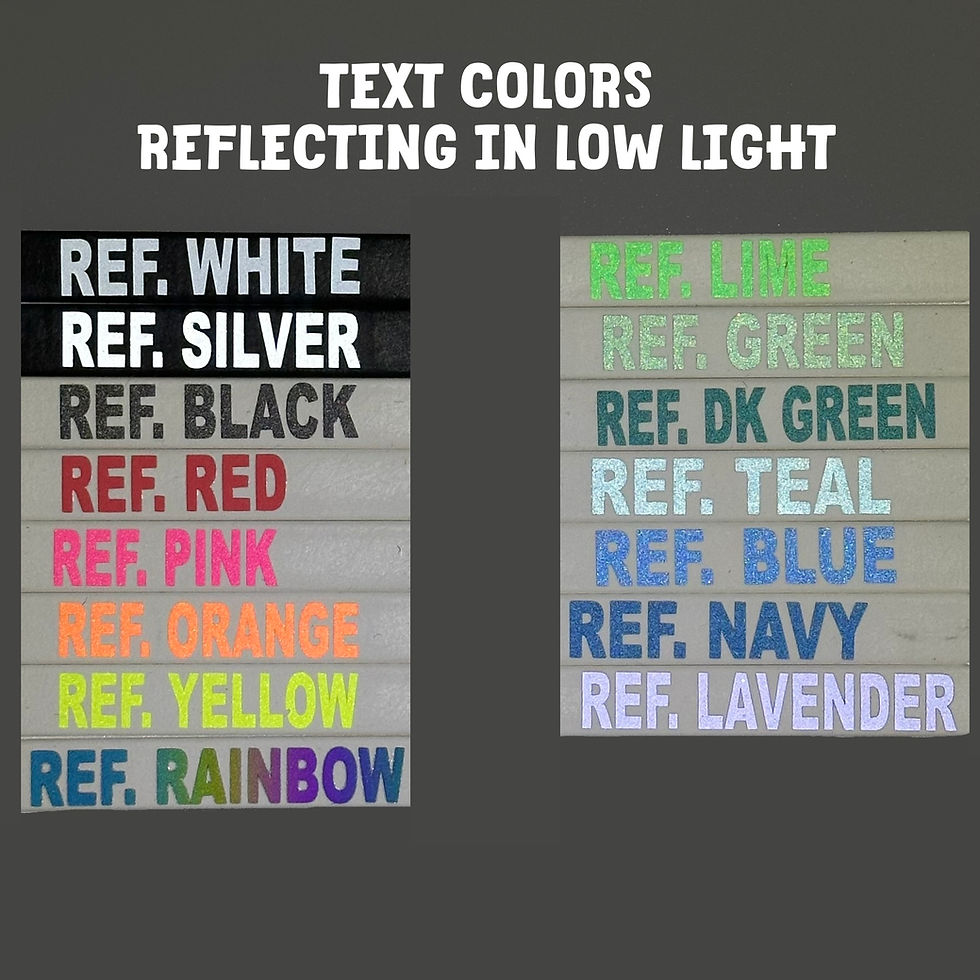 Thumbnail: reflective text color chart for custom dog gear