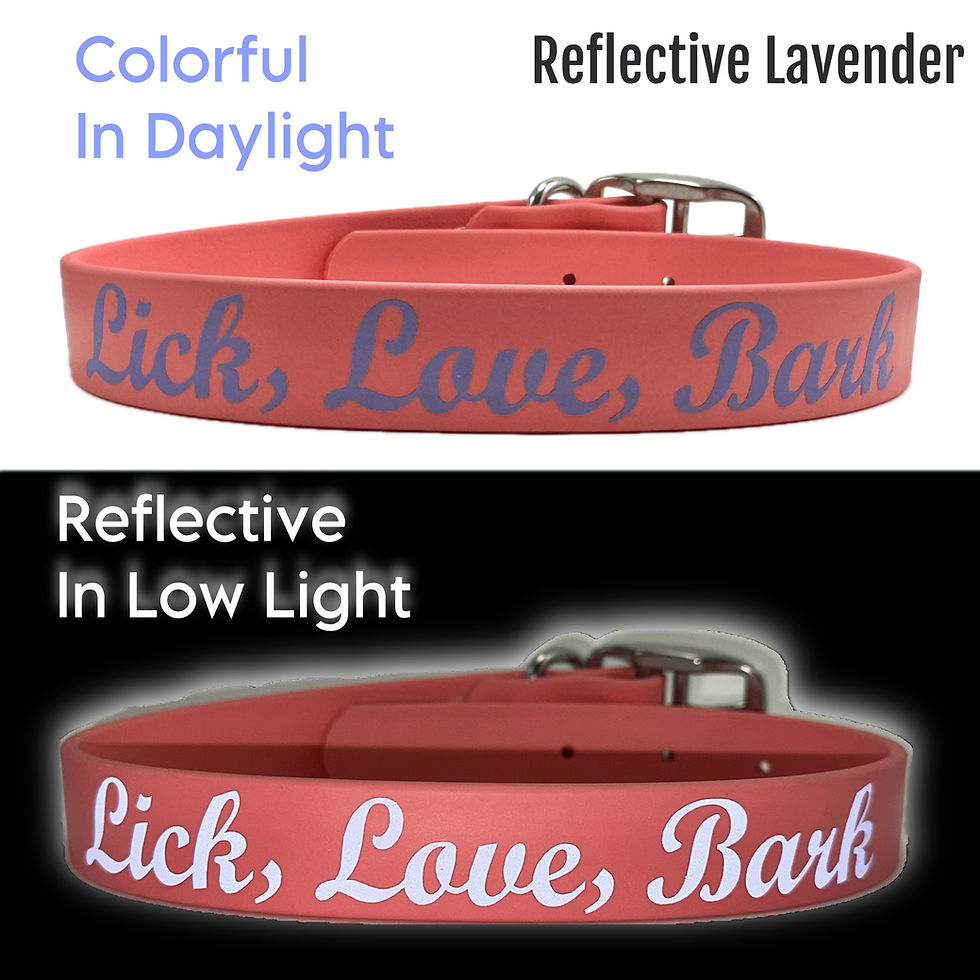 Thumbnail: coral BioThane waterproof dog collar with inspirational lick love bark saying