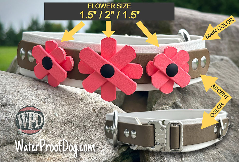 Thumbnail: parts of a wide tactical BioThane flower dog collar