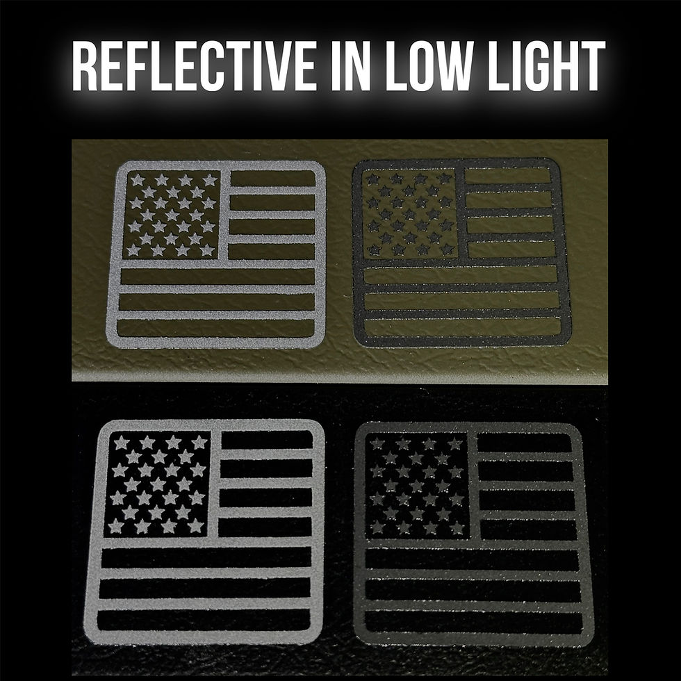 Thumbnail: reflective silver and black USA flags on waterproof BioThane tactical dog collar