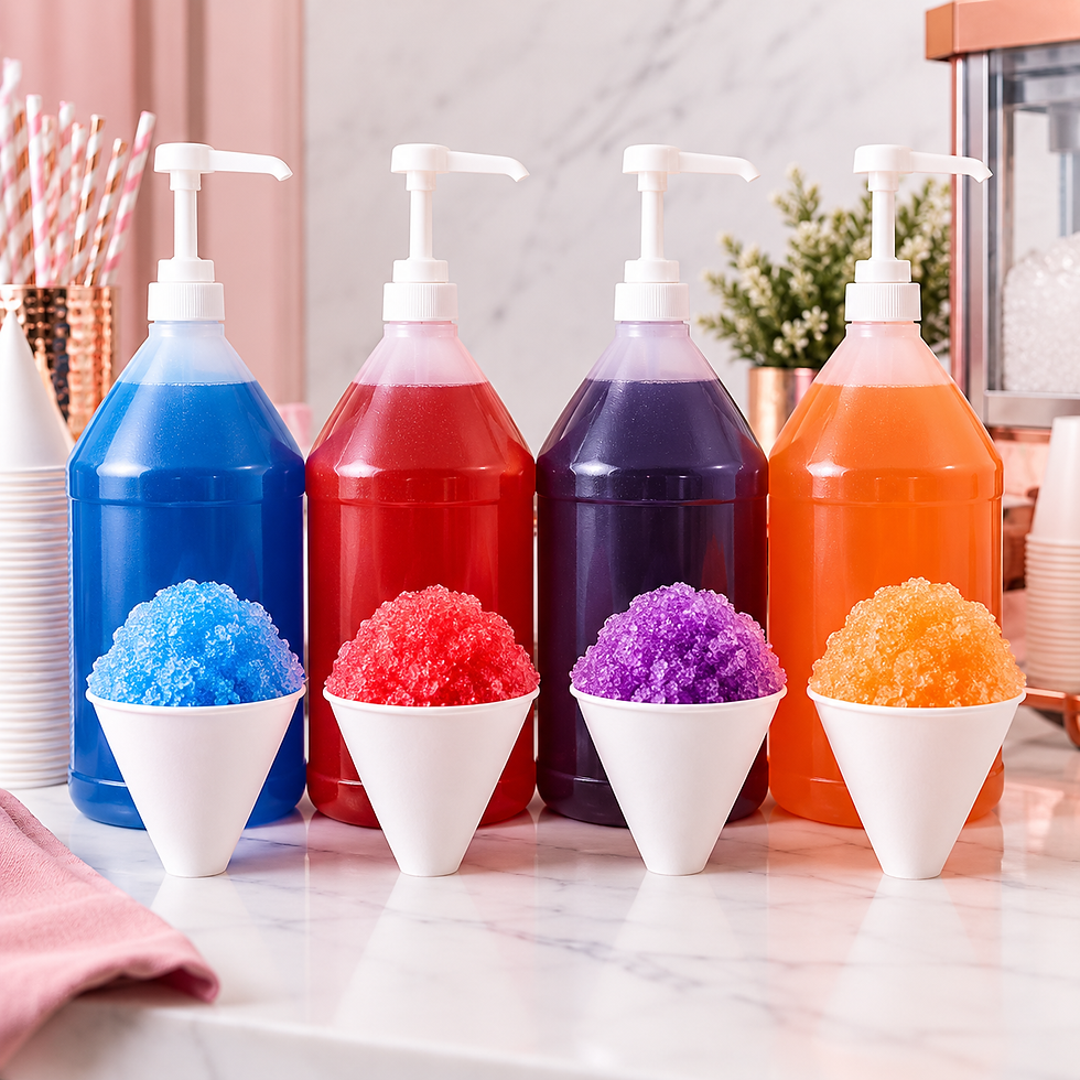 Snow cone syrup flavors with dispensers in Central Arkansas