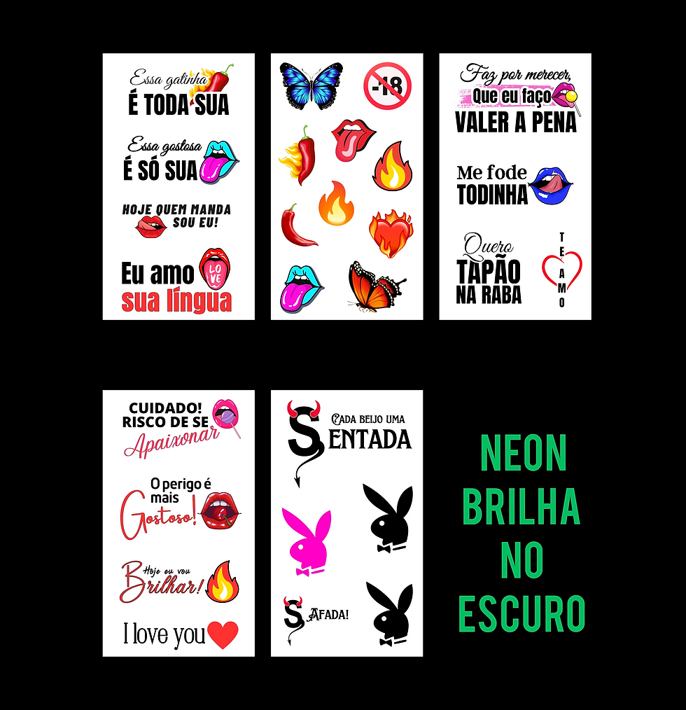 Combo NEON - Brilha No Escuro 27 Tatuagens Temporárias 5 Cartelas 