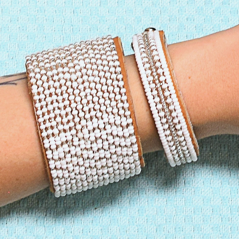Thumbnail: White Metallic Ombre Extra-Wide Beaded Cuff Collection
